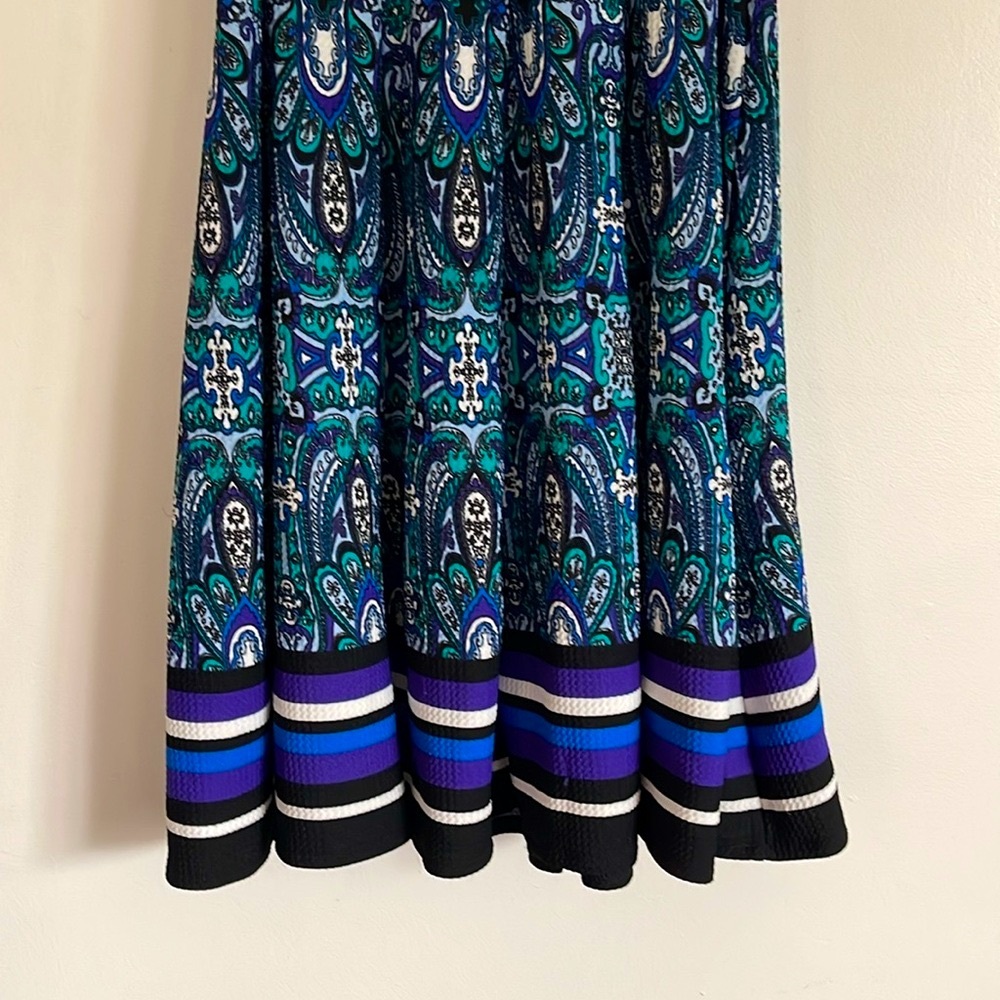 Haani New York Petite Blue Multicolored Paisley Print Bohemian Fit & Flare Dress - Picture 6 of 13